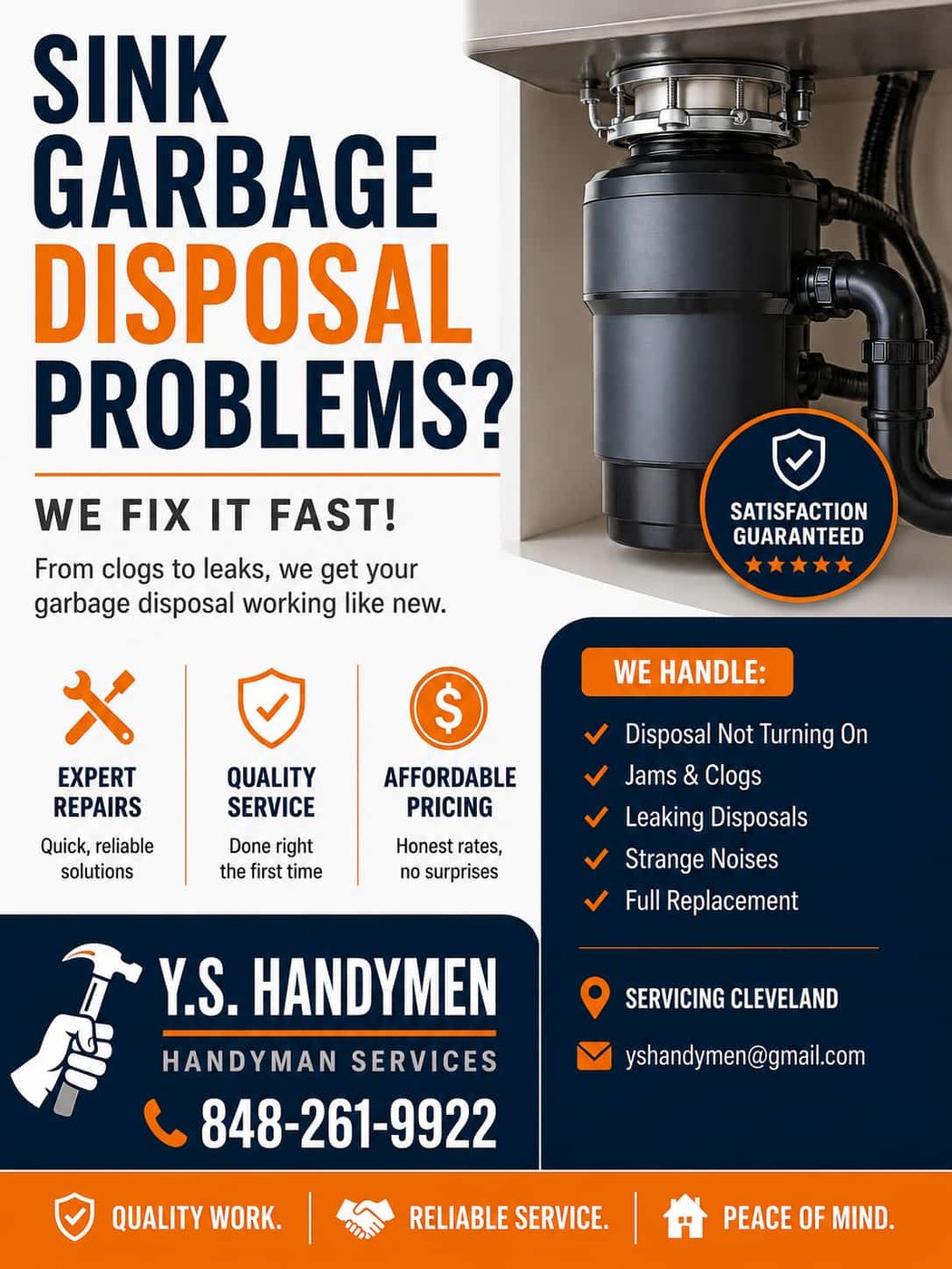 Sink garbage disposal repair — Y.S. Handymen